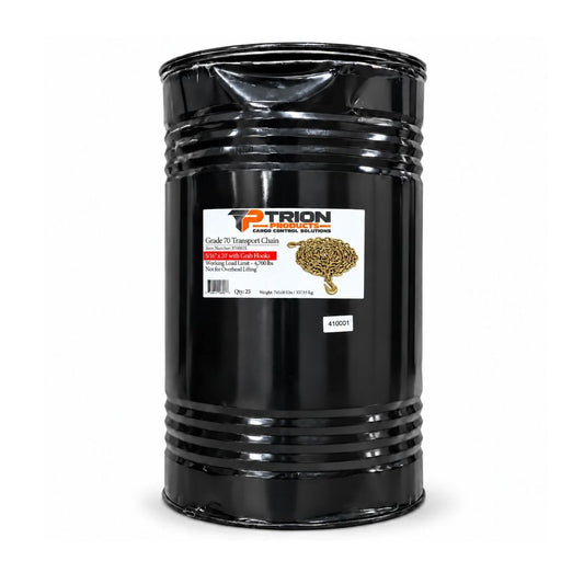 5/16" x 20' G70 Transport Chain with Grab Hooks | WLL 4,700 lbs | 25 pcs Barrel