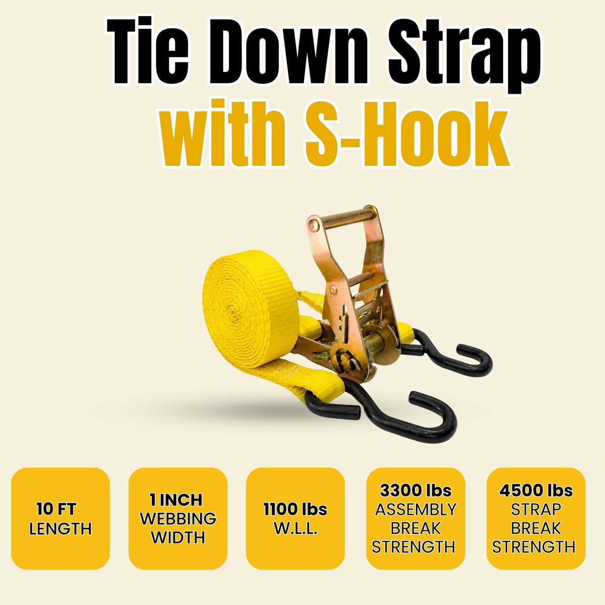 1" x 10' ratchet tie down straps